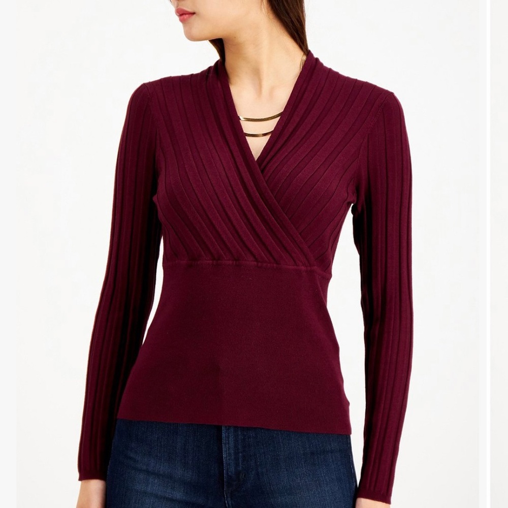 INC Port Ribbed Surplice Sweater